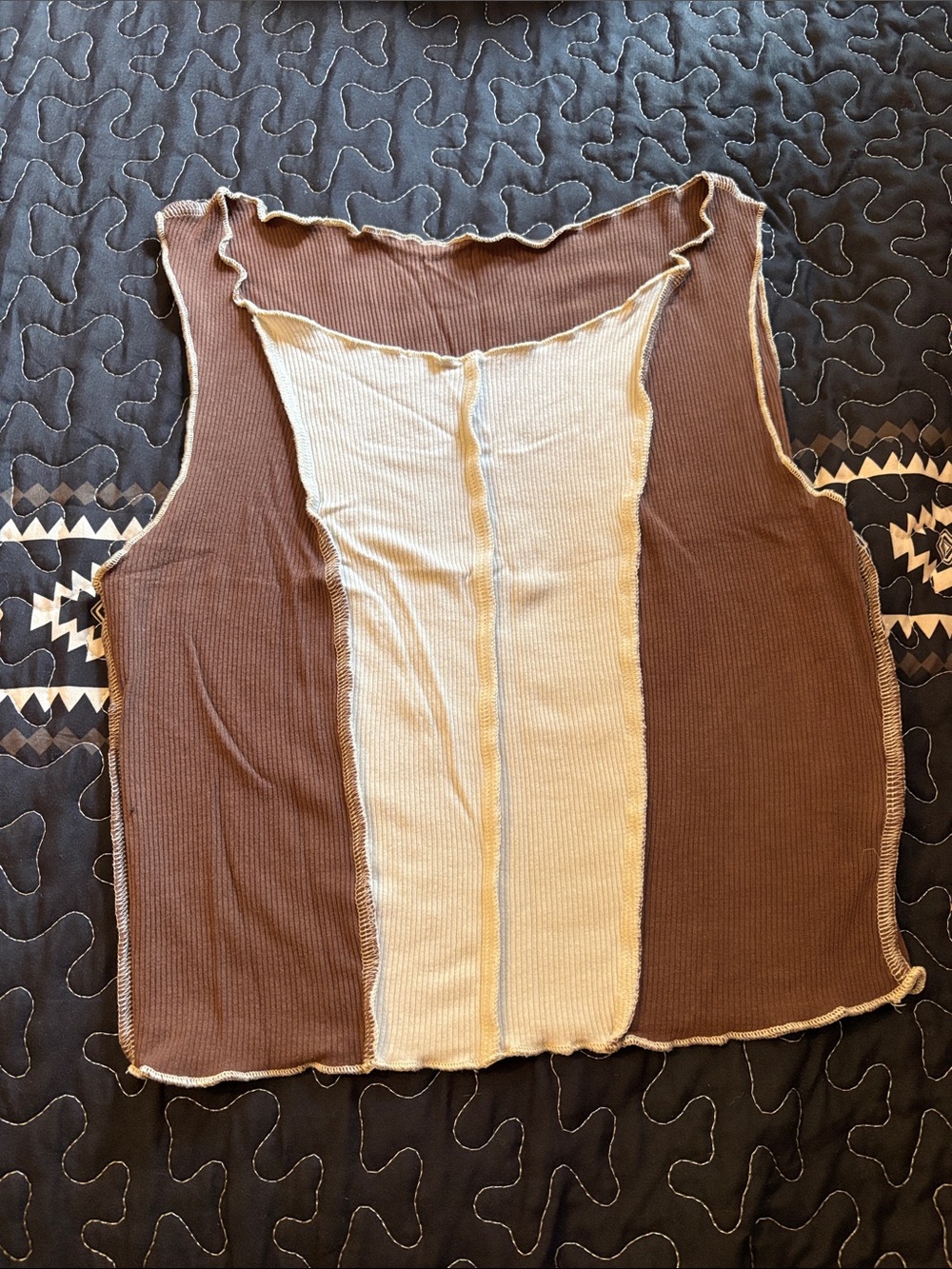 SHEIN Brown and Cream Ribbed Colorblock Tank